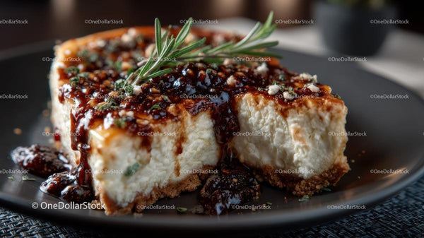 Gourmet Cheesecake with Rosemary Garnish