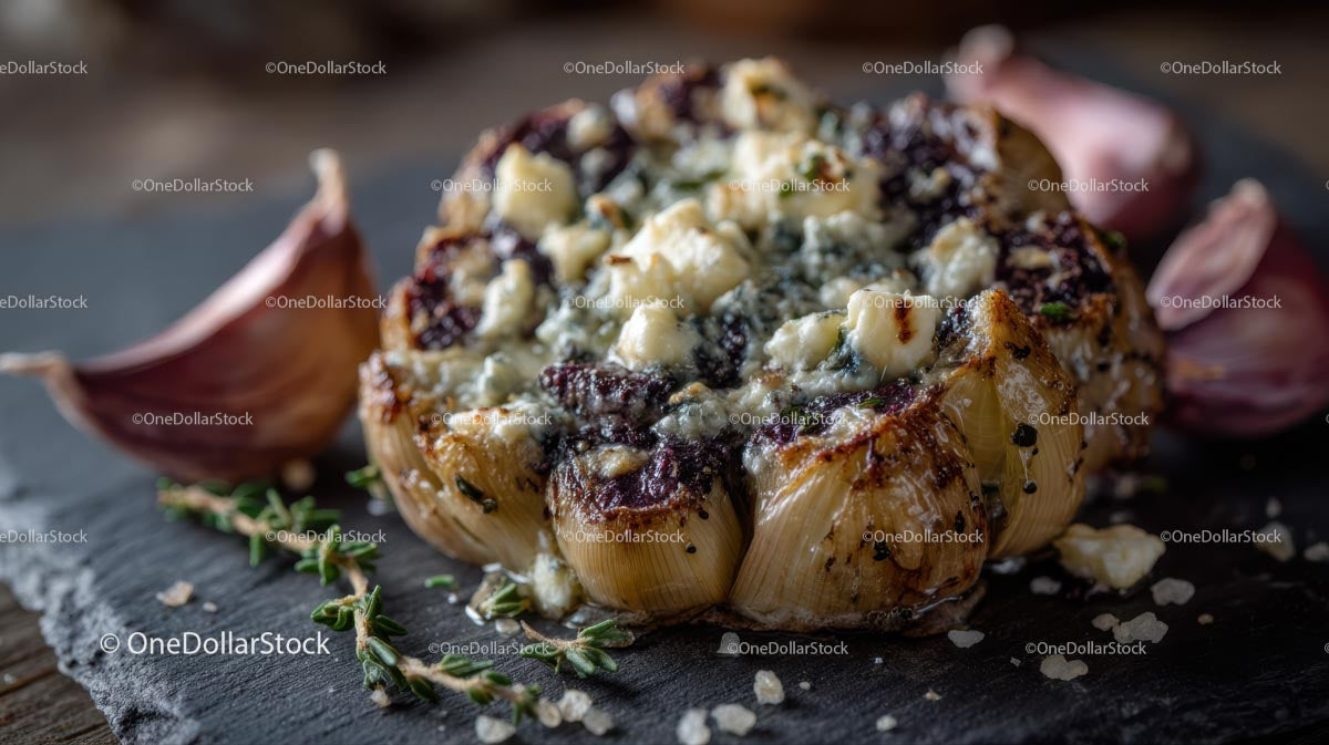 Roasted Garlic with Melted Cheese and Fresh Thyme