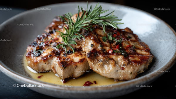 Grilled Steak with Rosemary and Chili Pepper Garnish