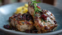 Succulent Pork Steaks with Cranberry and Rosemary Garnish