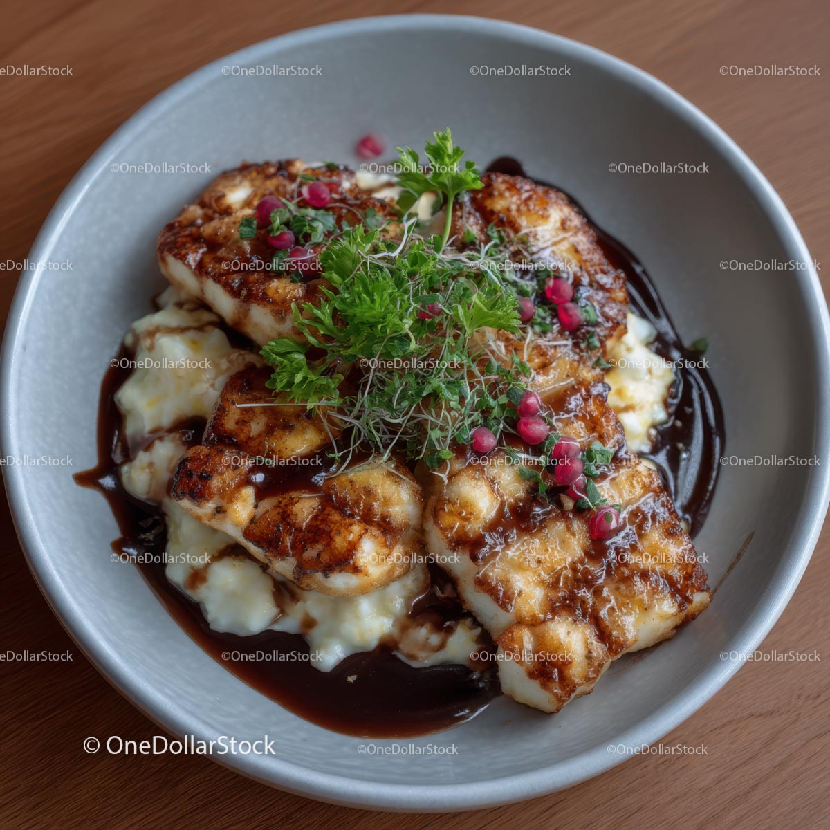 Grillowany kurczak z puree ziemniaczanym i świeżą pietruszką