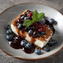 Cheesecake with Blueberry and Mint Garnish