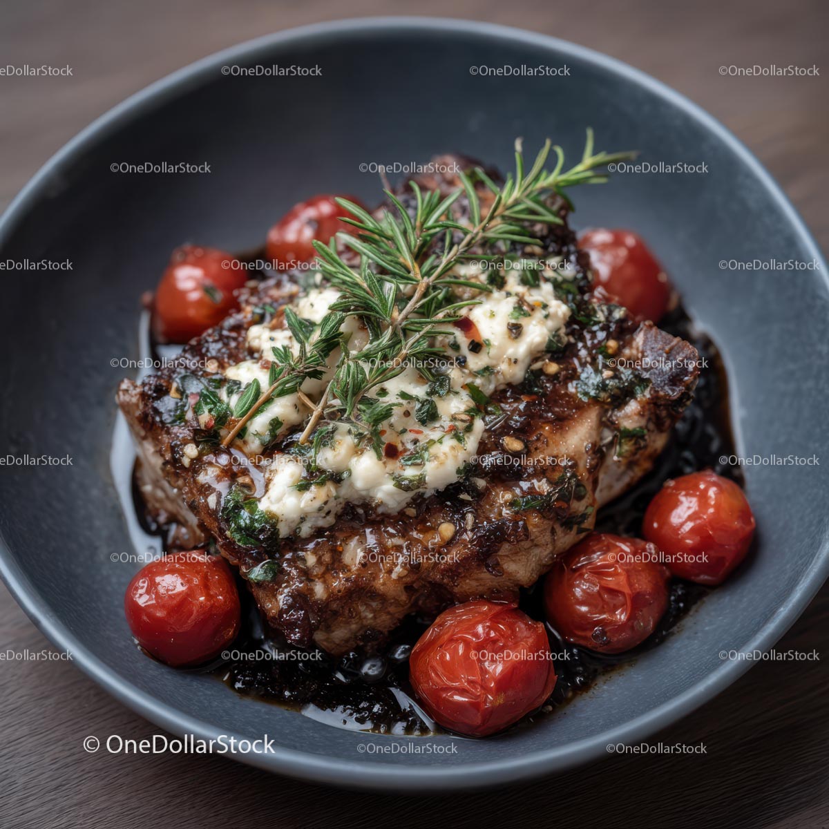 Grilled Steak with Rosemary and Cherry Tomatoes
