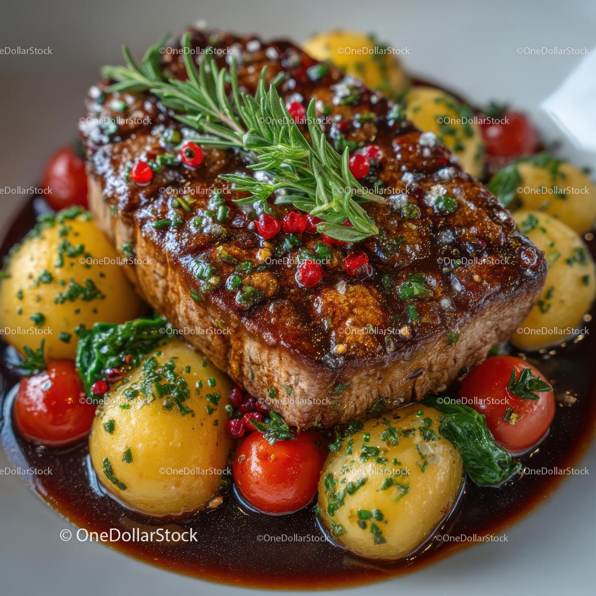 Gourmet Roasted Beef with Rosemary and Cherry Tomatoes