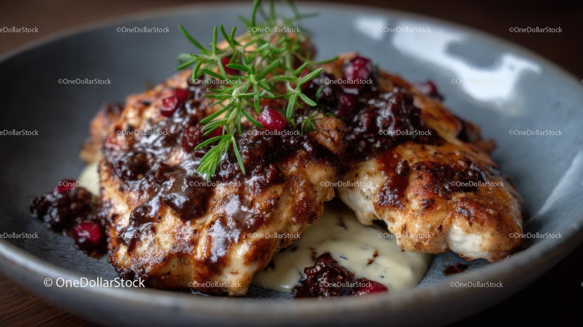 Roasted Chicken with Rosemary and Cranberry Sauce