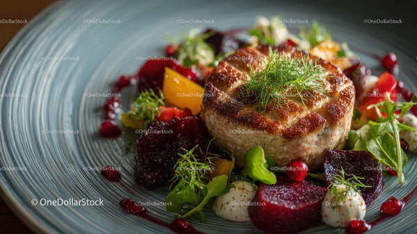 Gourmet Meat Dish with Beetroot and Fresh Salad