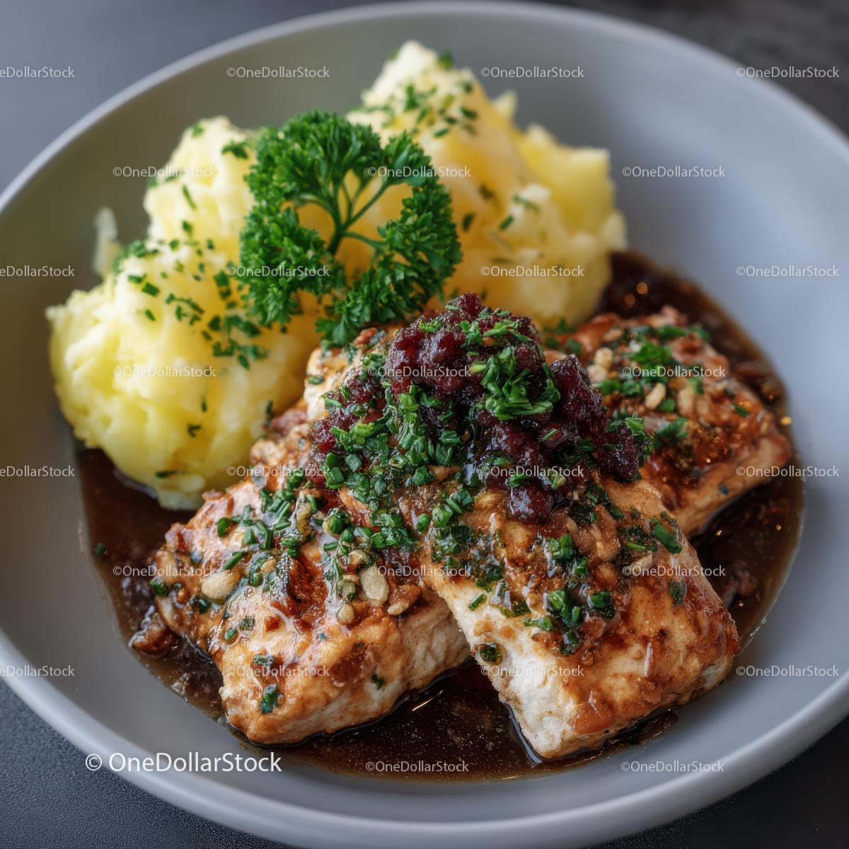 Gourmet Chicken with Mashed Potatoes and Gravy