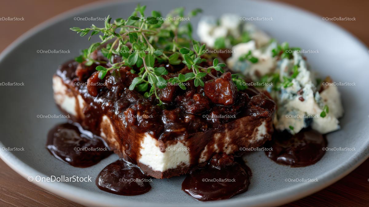 Gourmet Cheese Dessert with Chocolate and Herbs