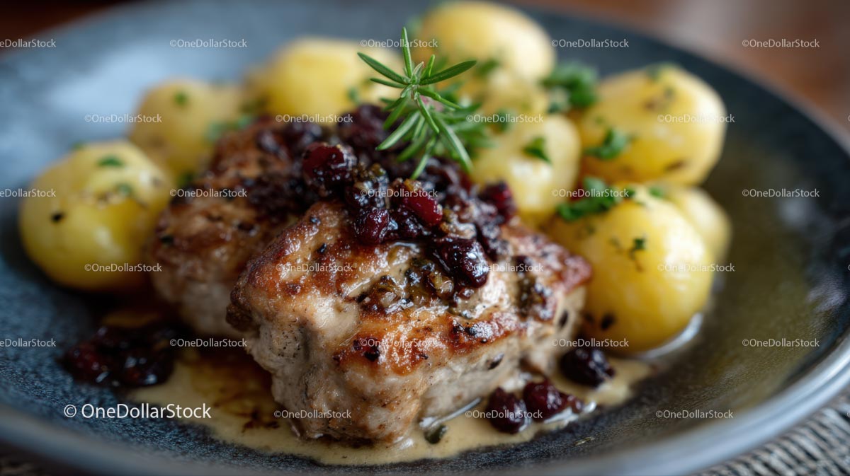 Pieczona wieprzowina z żurawiną i ziemniakami
