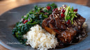 Gourmet Glazed Ribs with Rice and Leafy Greens