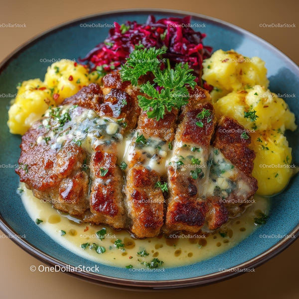 Gourmet Roasted Meat with Mashed Potatoes and Cabbage