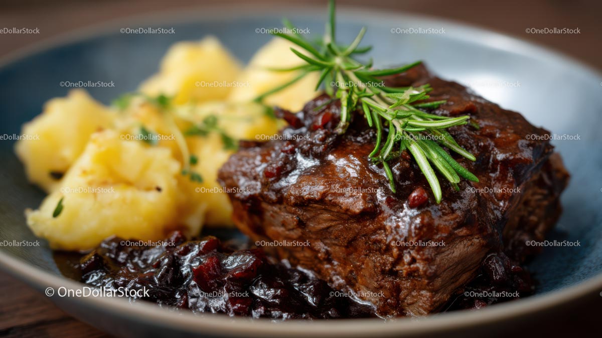 Succulent Beef with Rosemary and Mashed Potatoes