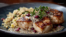 Grilled Chicken with Creamy Sauce and Couscous on Plate