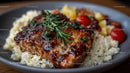 Grilled Steak Garnished with Fresh Rosemary and Vegetables