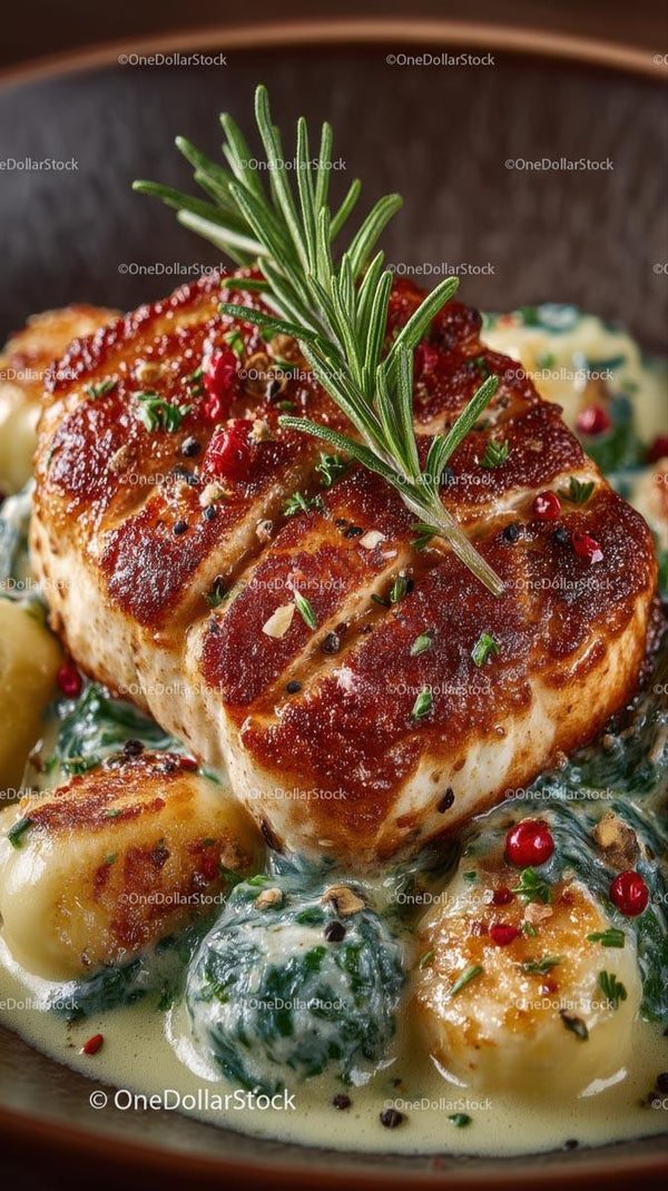 Gourmet Grilled Fish with Rosemary and Spinach Gnocchi