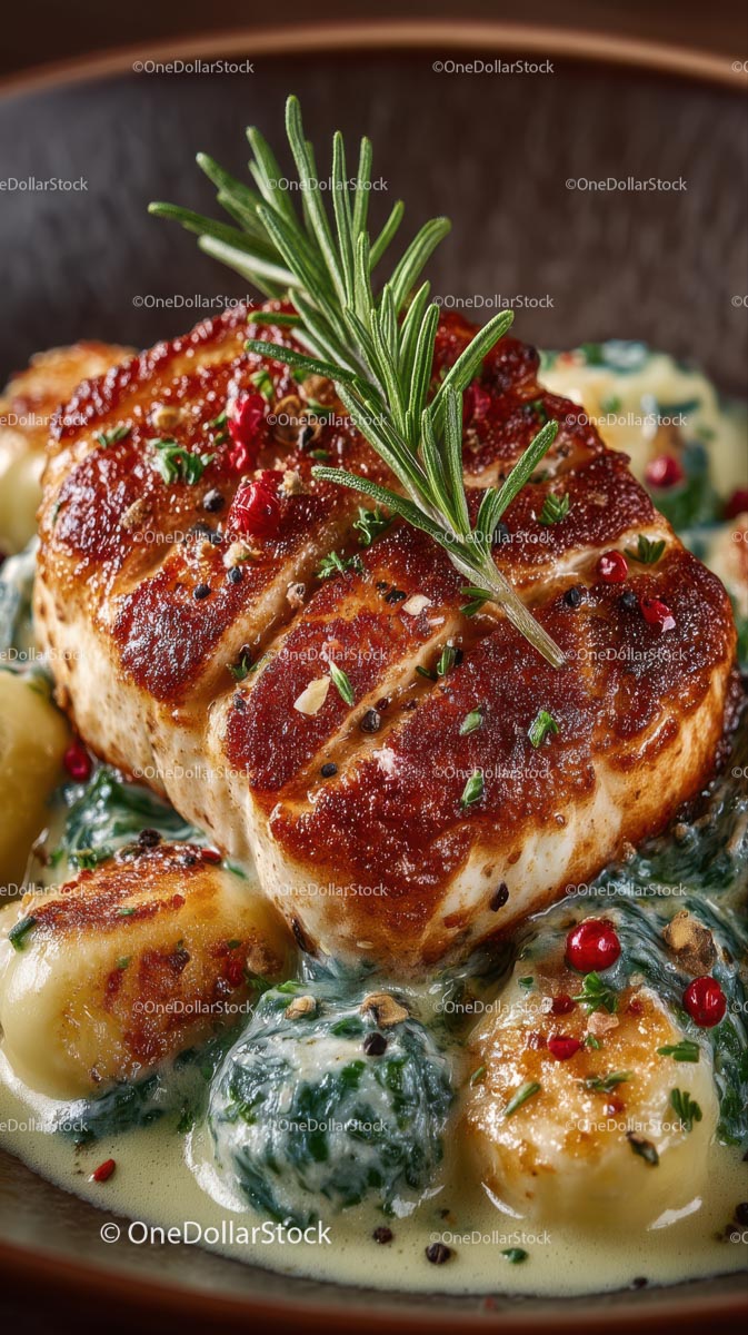 Ryba z grilla gourmet z gnocchi z rozmarynem i szpinakiem