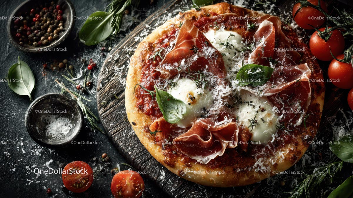Gourmet Italian Pizza with Prosciutto and Basil