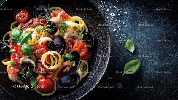 Seafood Pasta with Fresh Basil and Cherry Tomatoes