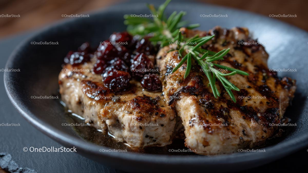 Grillowany stek wieprzowy z żurawiną i rozmarynem