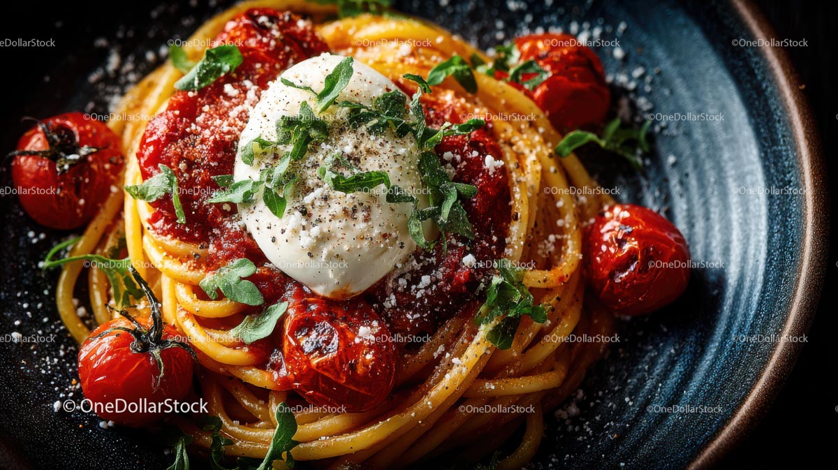 Spaghetti with Burrata and Cherry Tomatoes