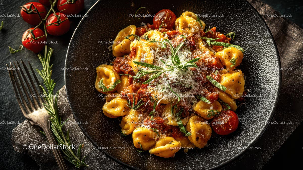 Pyszne tortellini z sosem pomidorowym i świeżą bazylią
