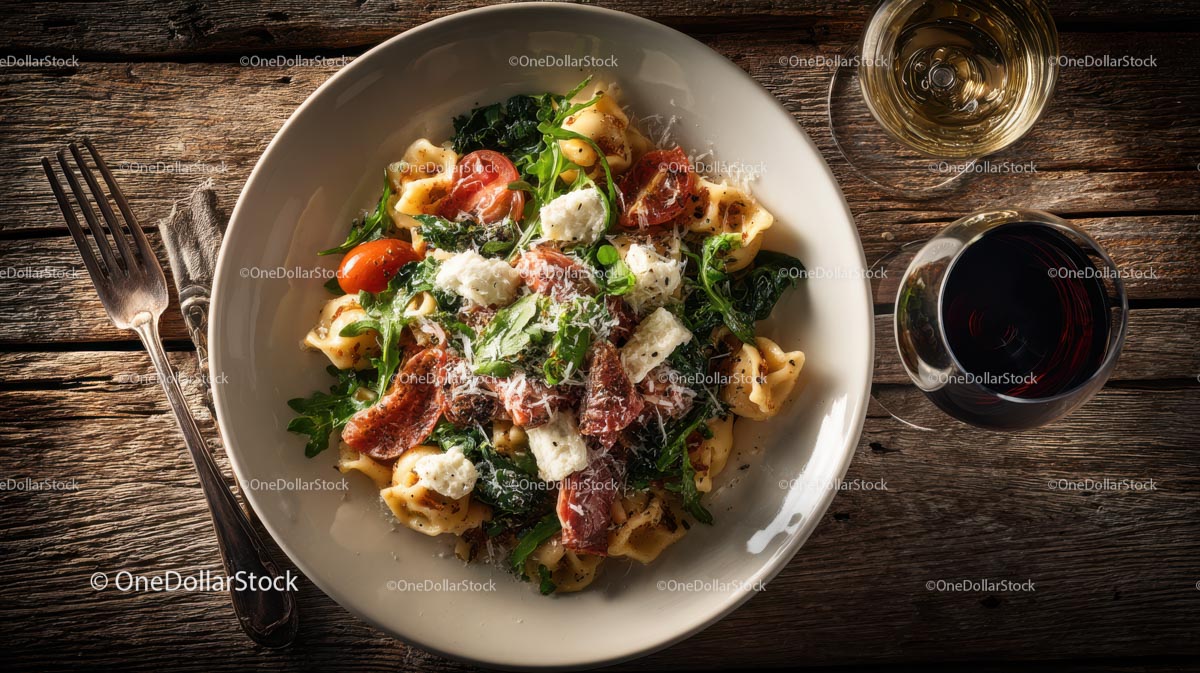 Wykwintne tortellini z rukolą i winem