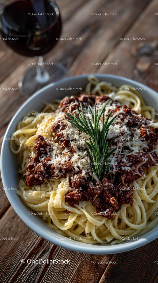 Wytrawny spaghetti z sosem mięsnym i rozmarynem