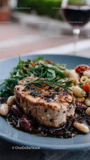 Grilled Steak with Rosemary and Arugula on Plate