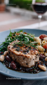 Grilled Steak with Rosemary and Arugula on Plate