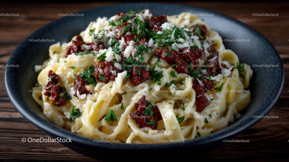 Creamy Fettuccine with Sun-Dried Tomatoes and Parsley