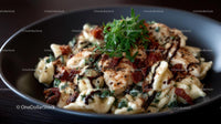 Creamy Pasta with Spinach, Chicken, and Bacon Bits