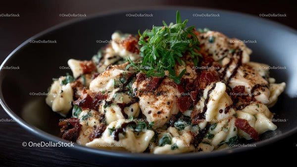 Creamy Pasta with Spinach, Chicken, and Bacon Bits