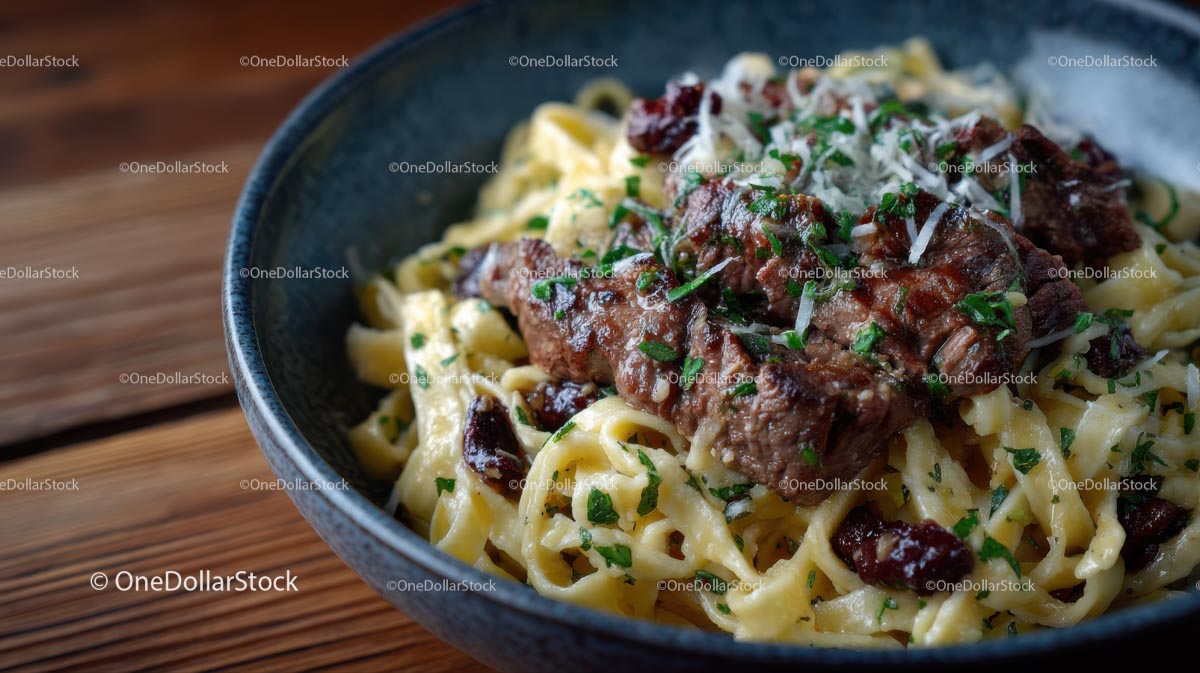 Tagliatelle z wołowiną gourmet, parmezanem i pietruszką