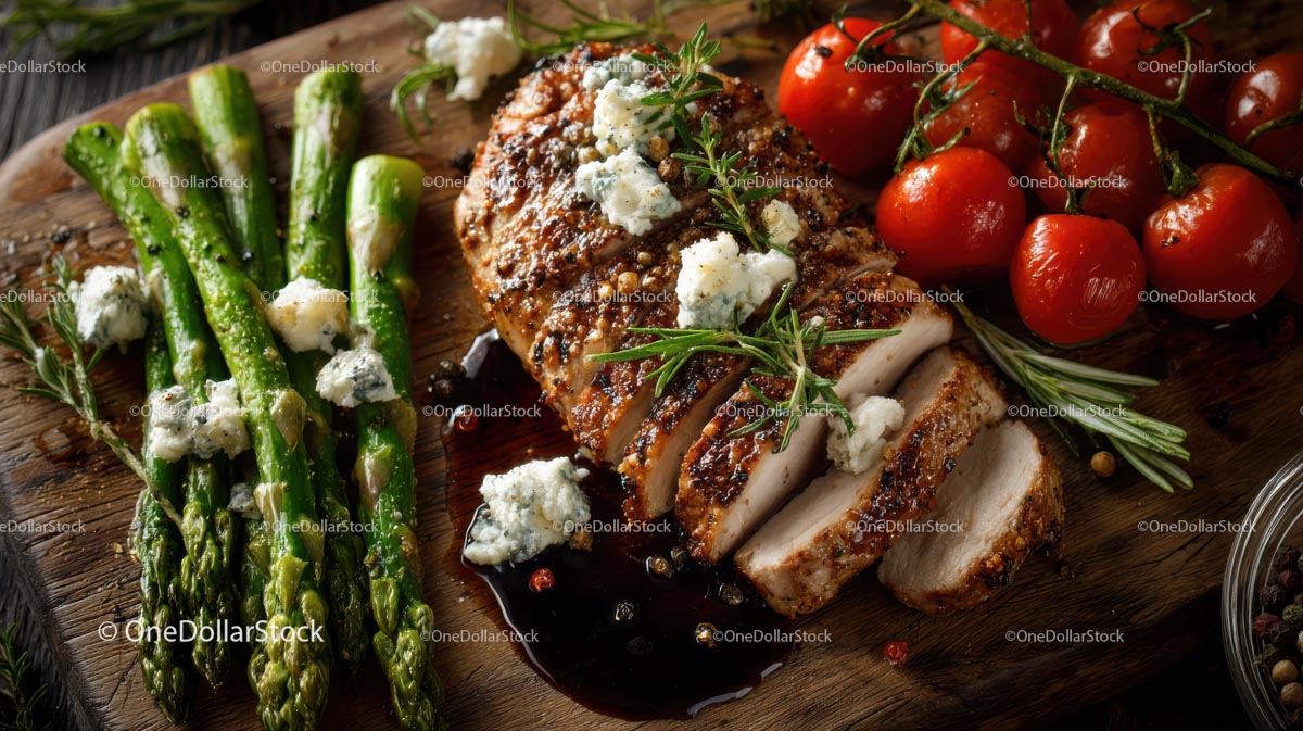 Grillowany kurczak ze szparagami i pomidorkami koktajlowymi