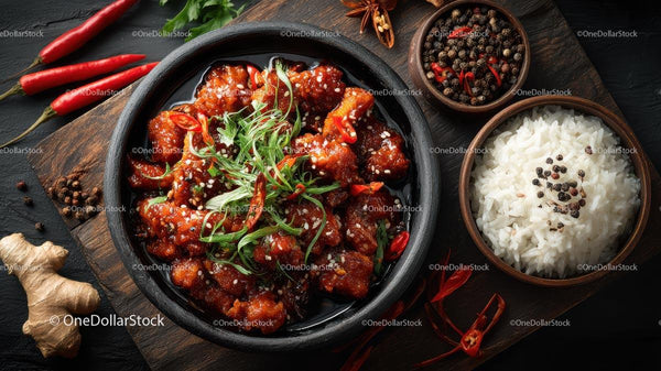 Spicy Asian Chicken with Rice and Fresh Herbs