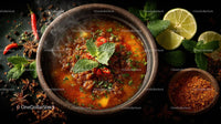 Steaming Hot Asian Soup with Chili and Mint