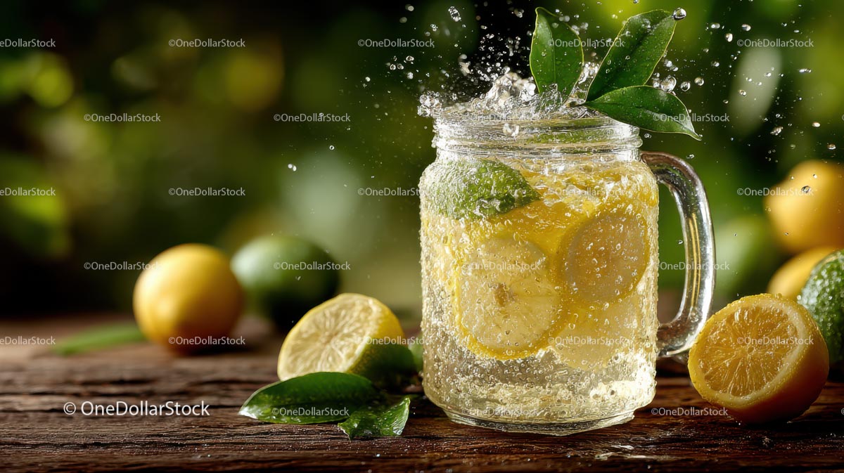 Refreshing Lemon Drink with Ice and Citrus Slices