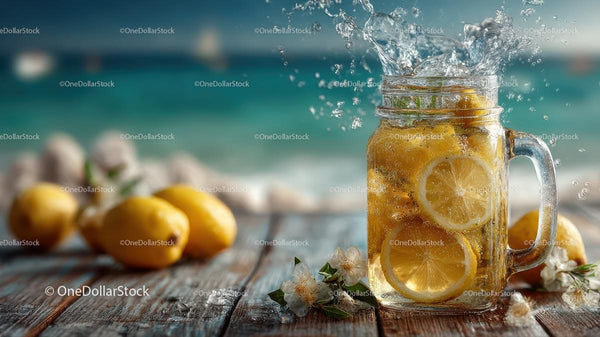 Refreshing Lemon Water Splash by the Beach
