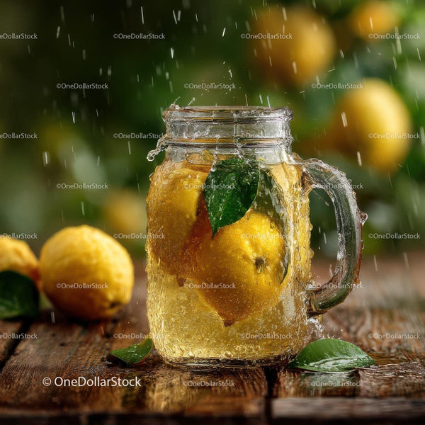 Refreshing Lemon Drink in a Glass Jar with Splash