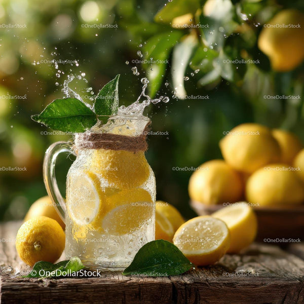 Refreshing Lemon Drink with Splash in Garden Setting