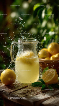 Refreshing Lemonade in a Glass Pitcher in Sunlit Garden