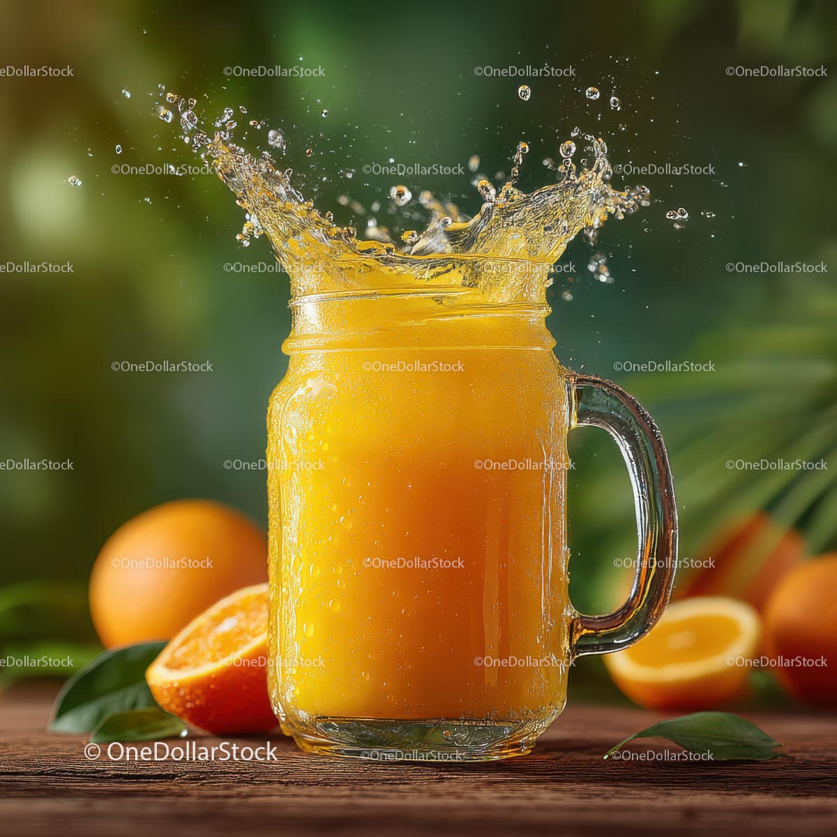 Refreshing Orange Juice Splash in a Mason Jar