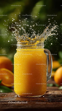 Refreshing Orange Juice Splash in a Mason Jar