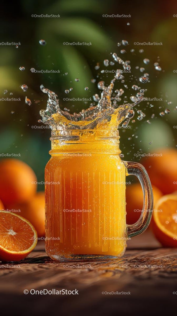 Refreshing Orange Juice Splash in a Glass Jar