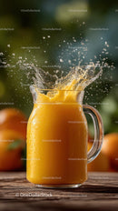 Refreshing Orange Juice Splash in Glass Jug