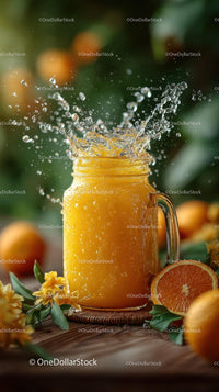 Refreshing Splash of Orange Juice in a Glass Jar