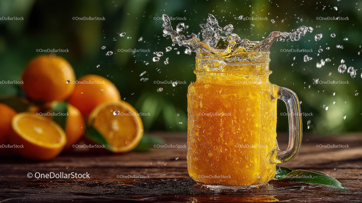 Refreshing Orange Juice Splash in a Glass Jar