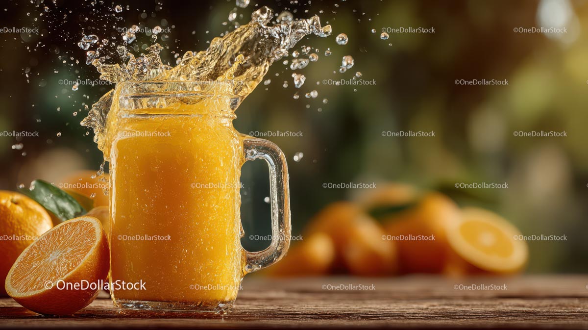 Refreshing Orange Juice Splash in Glass Mug