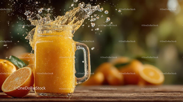 Refreshing Orange Juice Splash in Glass Mug