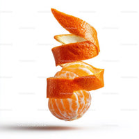 Floating Orange with Spiraled Peel on White Background